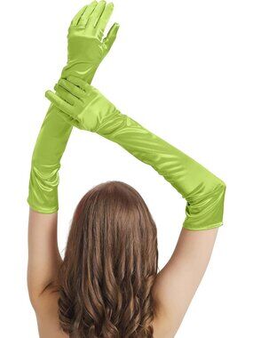 Women's Lime Green Satin Opera Elbow Length 1920s Flapper Long Gloves Party